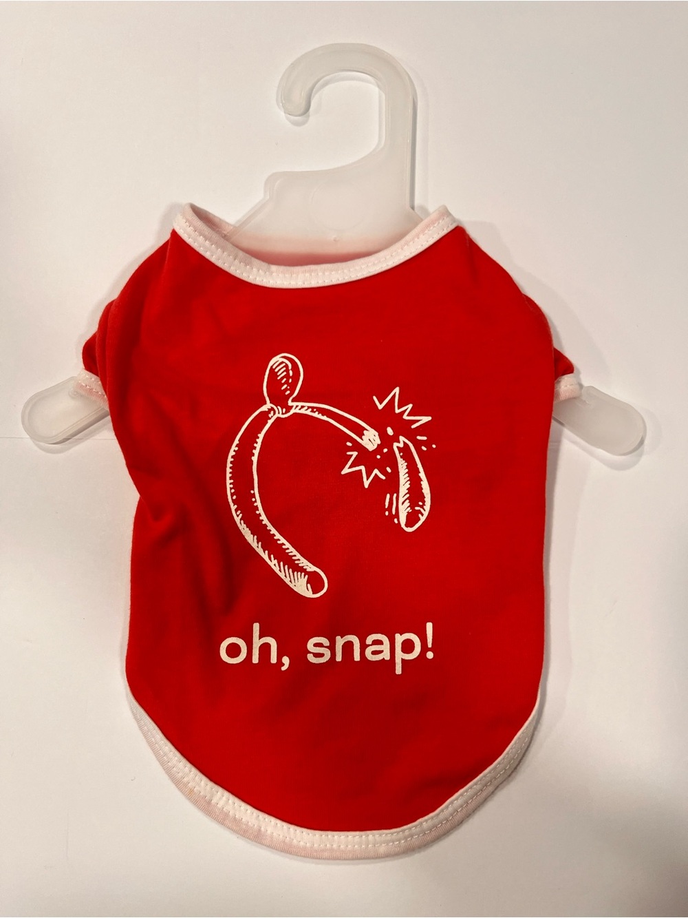 XS, Red Pet Tee with 'Oh, Snap!' Graphic